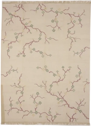 Beige Floral Dhurrie 9X12 Indian Oriental Rug