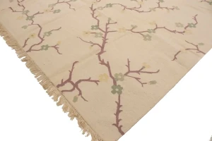 Beige Floral Dhurrie 9X12 Indian Oriental Rug