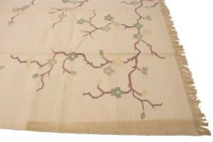 Beige Floral Dhurrie 9X12 Indian Oriental Rug