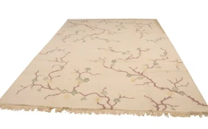 Beige Floral Dhurrie 9X12 Indian Oriental Rug