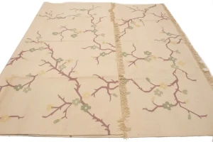 Beige Floral Dhurrie 9X12 Indian Oriental Rug