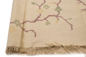 Beige Floral Dhurrie 9X12 Indian Oriental Rug
