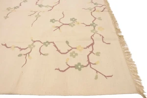 Beige Floral Dhurrie 9X12 Indian Oriental Rug