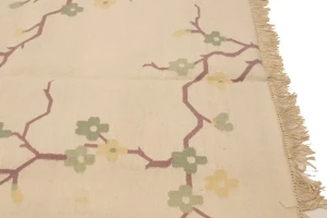 Beige Floral Dhurrie 9X12 Indian Oriental Rug