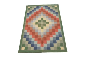 Multicolored Geometric Dhurrie 4X6 Indian Oriental Rug