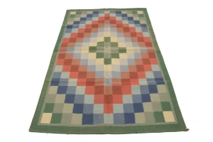 Multicolored Geometric Dhurrie 4X6 Indian Oriental Rug