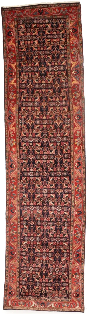Semi Antique Tribal 4X14 Hossainabad Persian Runner Rug