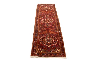 Vintage Red Floral 3'5X11'3 Heriz Goravan Persian Runner Rug