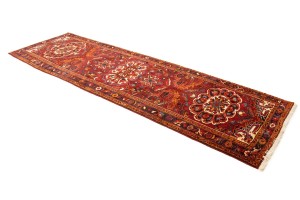 Vintage Red Floral 3'5X11'3 Heriz Goravan Persian Runner Rug