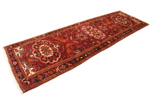 Vintage Red Floral 3'5X11'3 Heriz Goravan Persian Runner Rug