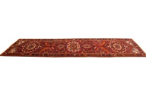 Vintage Red Floral 3'5X11'3 Heriz Goravan Persian Runner Rug