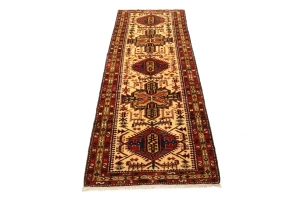 Semi Antique Geometric Cream 4X11 Karajeh Persian Runner Rug