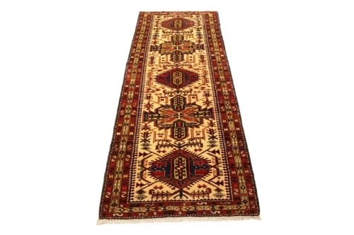 Semi Antique Geometric Cream 4X11 Karajeh Persian Runner Rug