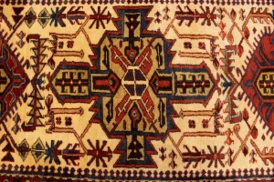 Semi Antique Geometric Cream 4X11 Karajeh Persian Runner Rug