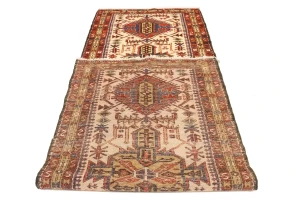 Semi Antique Geometric Cream 4X11 Karajeh Persian Runner Rug