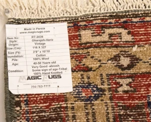 Semi Antique Geometric Cream 4X11 Karajeh Persian Runner Rug