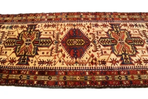 Semi Antique Geometric Cream 4X11 Karajeh Persian Runner Rug