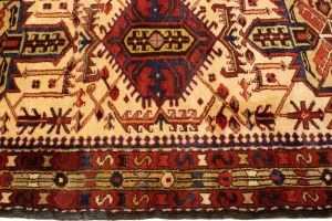 Semi Antique Geometric Cream 4X11 Karajeh Persian Runner Rug