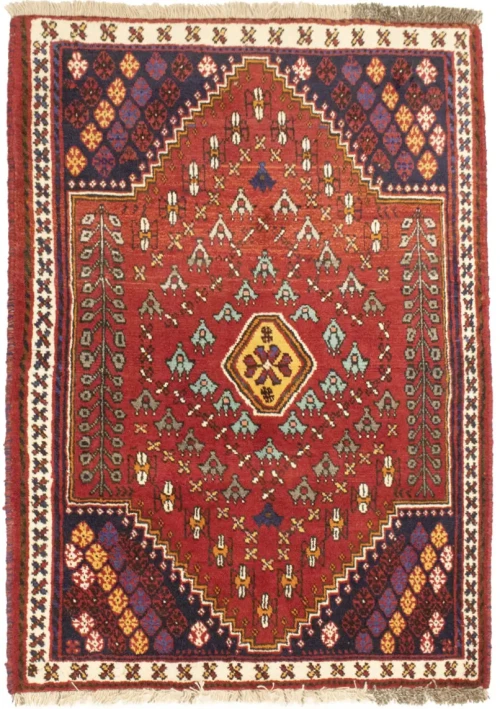 Scarlet Red Tribal 3'5X4'9 Shiraz Persian Rug