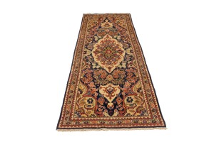 Semi Antique Dark Navy Floral 3'5X10 Mahal Persian Runner Rug