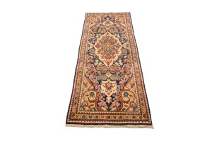 Semi Antique Dark Navy Floral 3'5X10 Mahal Persian Runner Rug