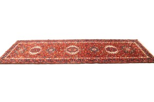 Vintage Red Geometric 4X11 Karajeh Persian Runner Rug