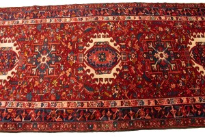 Vintage Red Geometric 4X11 Karajeh Persian Runner Rug