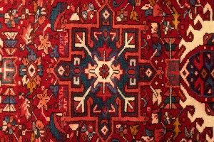 Vintage Red Geometric 4X11 Karajeh Persian Runner Rug