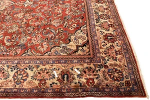 Semi Antique Scarlet Red Floral 10X13'5 Mahal Persian Rug