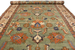 Green Floral 10X27 Heriz Sultanabad Persian Rug
