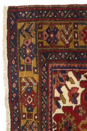Vintage Red Geometric 4X14 Karajeh Persian Runner Rug