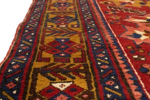 Vintage Red Geometric 4X14 Karajeh Persian Runner Rug
