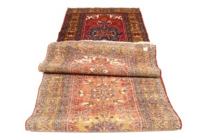 Vintage Red Geometric 4X14 Karajeh Persian Runner Rug