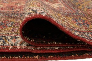 Vintage Red Geometric 4X14 Karajeh Persian Runner Rug