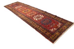 Vintage Red Geometric 4X14 Karajeh Persian Runner Rug