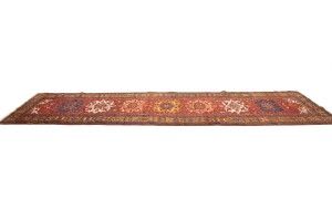 Vintage Red Geometric 4X14 Karajeh Persian Runner Rug