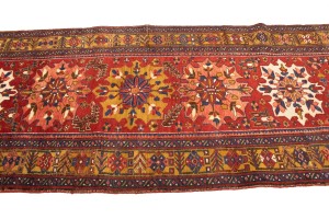 Vintage Red Geometric 4X14 Karajeh Persian Runner Rug