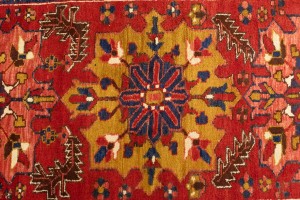 Vintage Red Geometric 4X14 Karajeh Persian Runner Rug