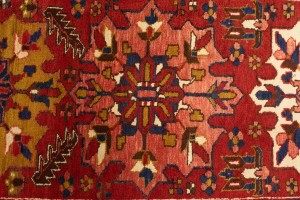 Vintage Red Geometric 4X14 Karajeh Persian Runner Rug