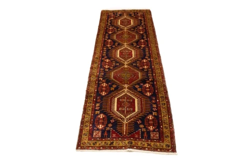 Vintage Dark Purple-navy Tribal 3'6X10'7 Karajeh Persian Runner Rug