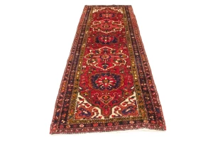 Vintage Red Floral 3'6X10 Heriz Goravan Persian Runner Rug
