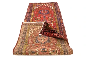 Vintage Red Floral 3'6X10 Heriz Goravan Persian Runner Rug