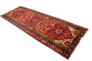 Vintage Red Floral 3'6X10 Heriz Goravan Persian Runner Rug