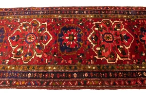 Vintage Red Floral 3'6X10 Heriz Goravan Persian Runner Rug