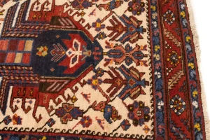 Semi Antique Cream Geometric 4X12 Karajeh Persian Runner Rug