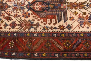Semi Antique Cream Geometric 4X12 Karajeh Persian Runner Rug