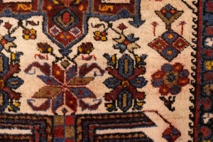 Semi Antique Cream Geometric 4X12 Karajeh Persian Runner Rug