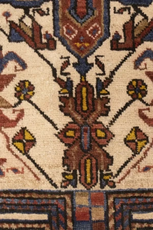 Semi Antique Cream Geometric 4X12 Karajeh Persian Runner Rug