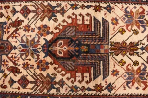 Semi Antique Cream Geometric 4X12 Karajeh Persian Runner Rug