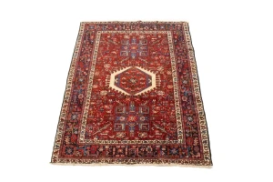 Vintage Red Geometric 5X6 Karajeh Persian Rug